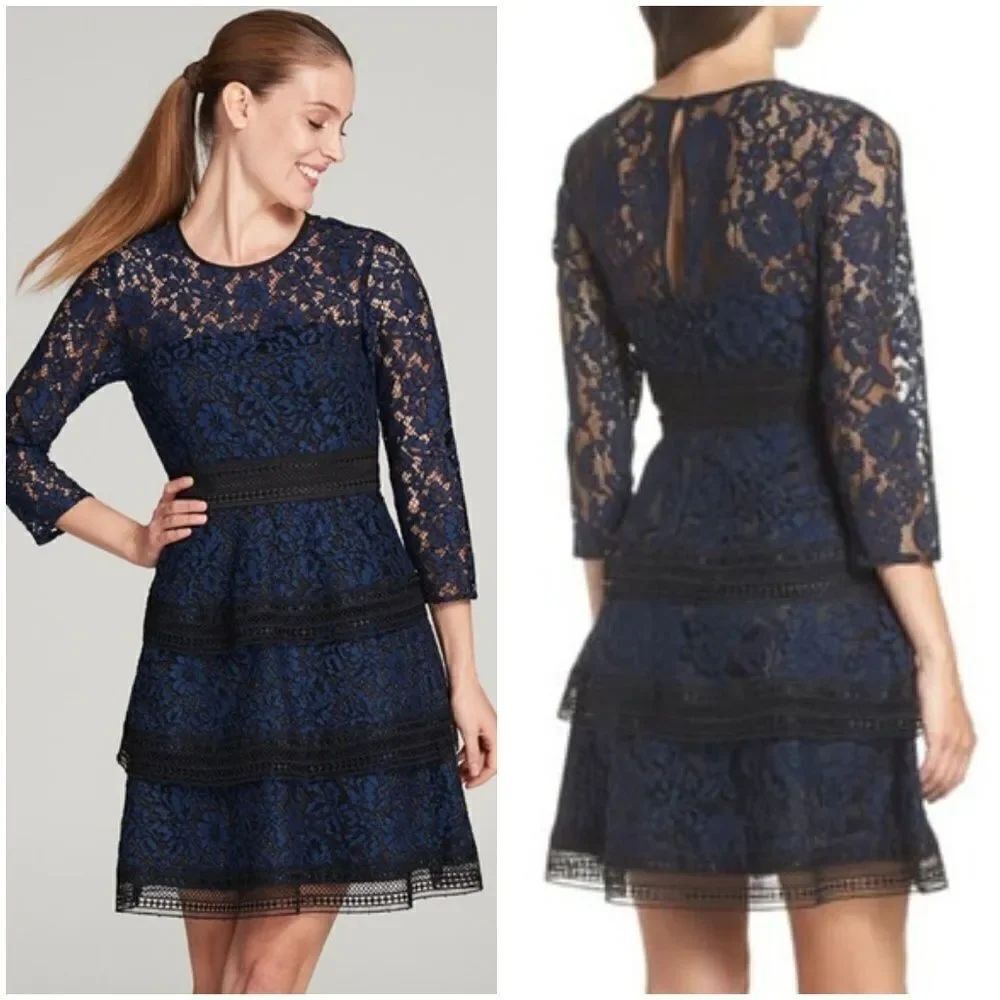 Eliza J Navy 3/4 SleeveLace Fit & Flare Dress Sz10